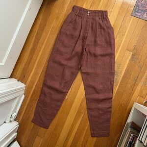 notPerfectLinen DAMME High-waisted 100% Linen Pants Size XS Brown Pleated